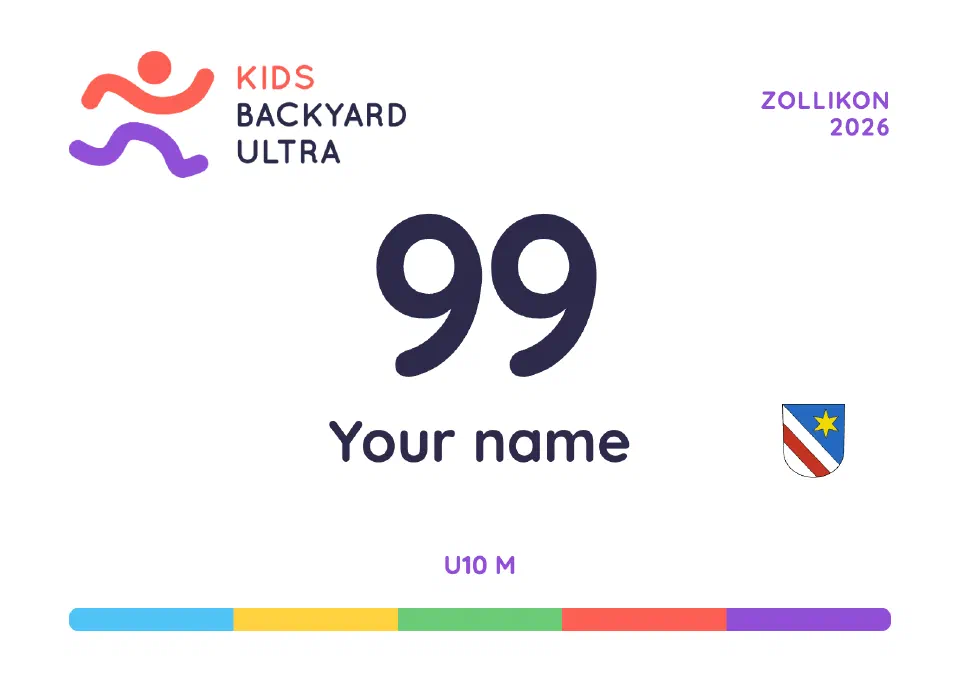 Sample race bib with Your name and the Zollikon coat of arms